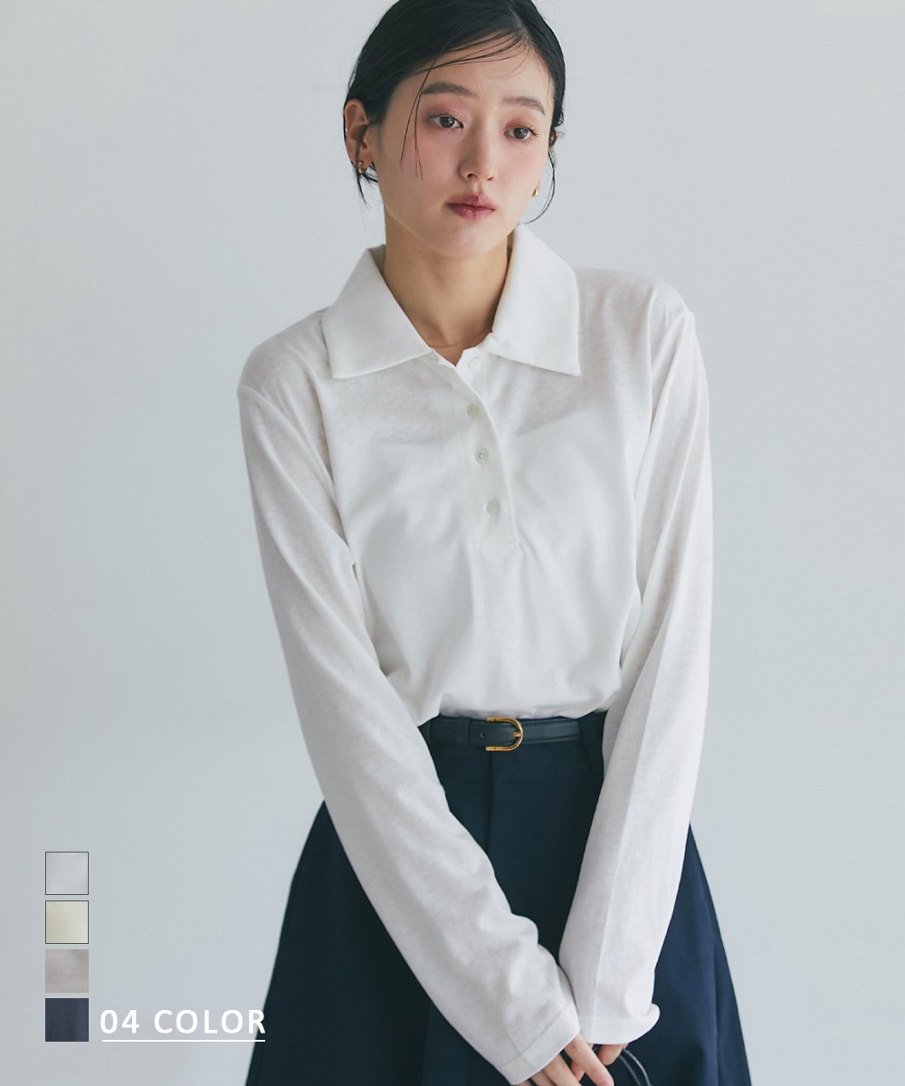 シアー長袖ポロトップス