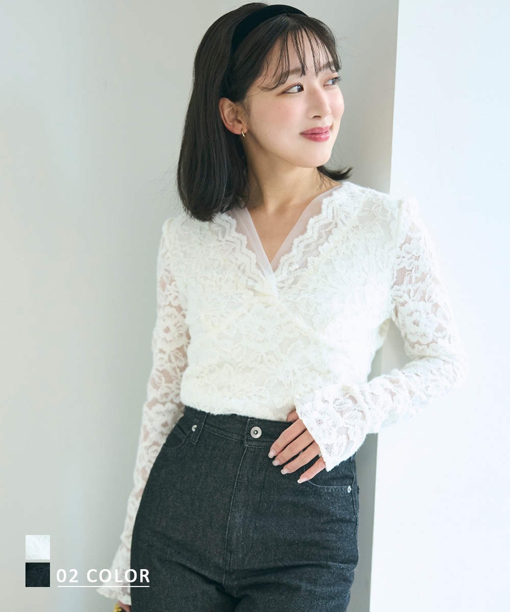 12/23(火)12時40分販売開始》Vネック総レースフレアトップス【宅配便