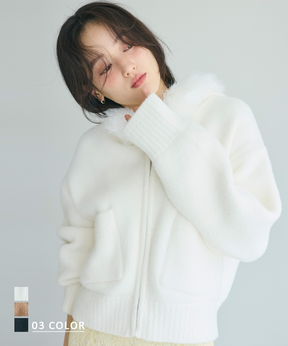 ファーフードパーカー