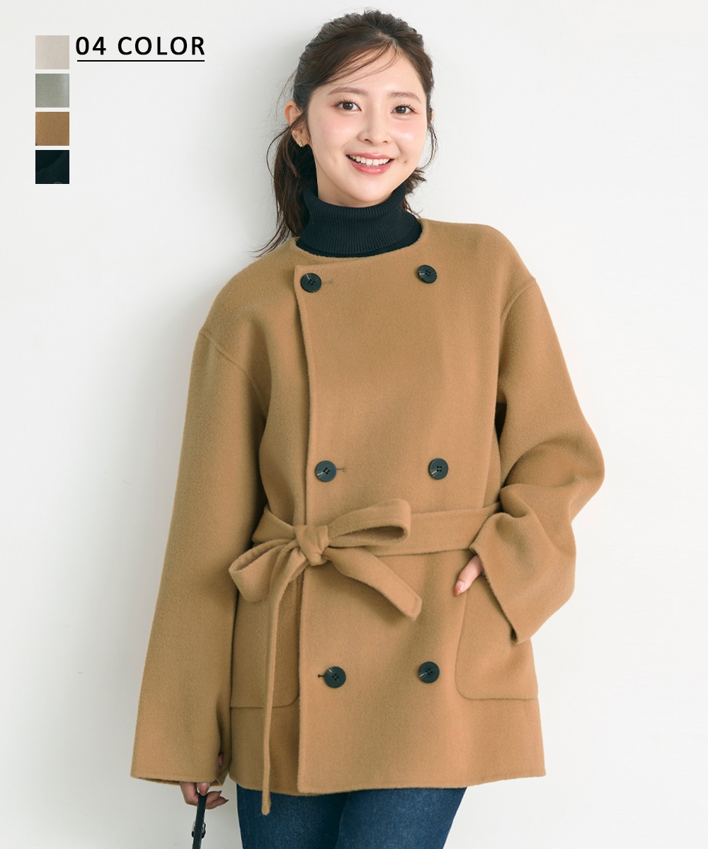 HARUKA DESIGN】ノーカラー2WAYリバーミドルコート【宅配便