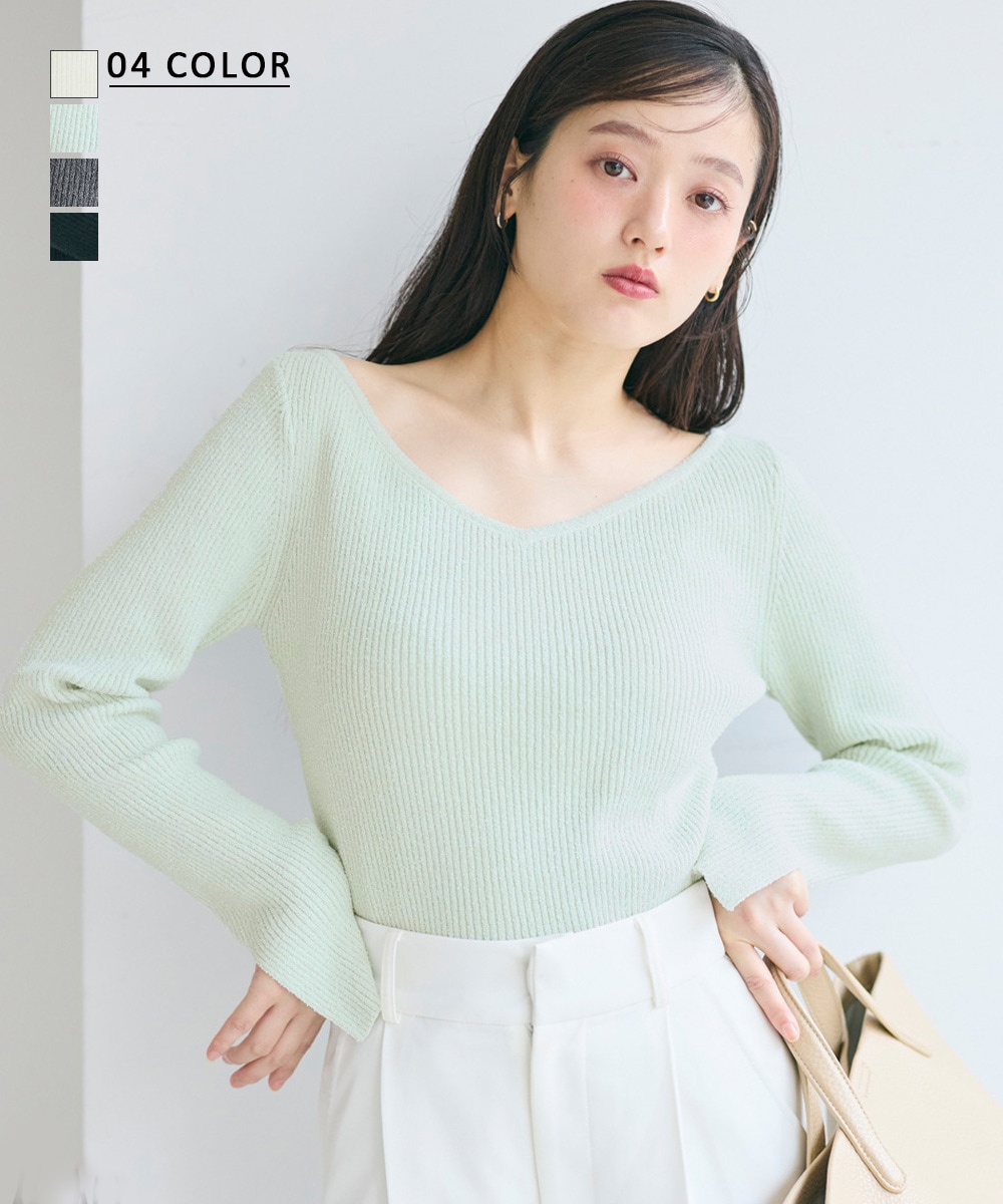 【HARUKA DESIGN】Vネックパイルセミオフショルニット