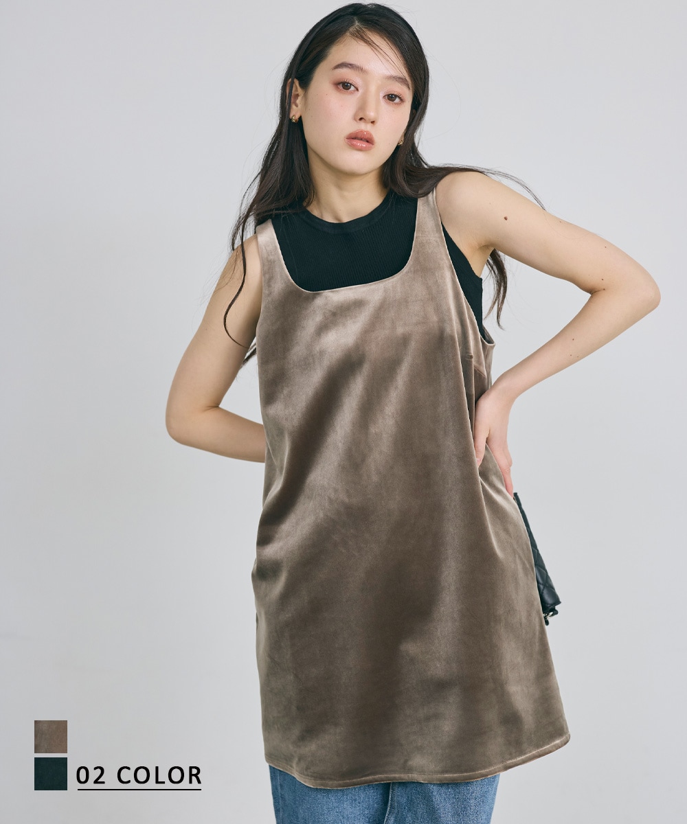 【MEYON DESIGN】スクエアネックベロアチュニック