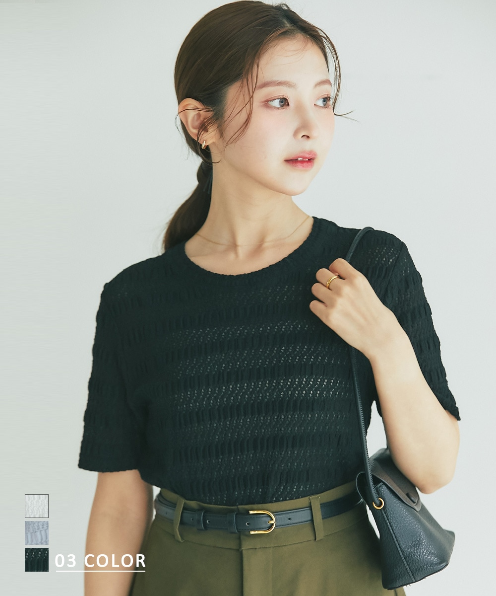 レース半袖トップス