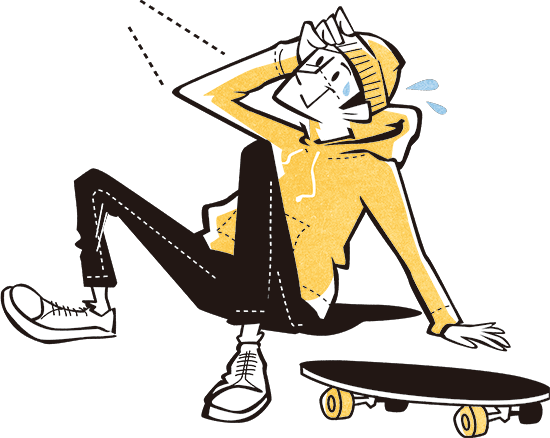 汗をかいているスケーターのイラスト