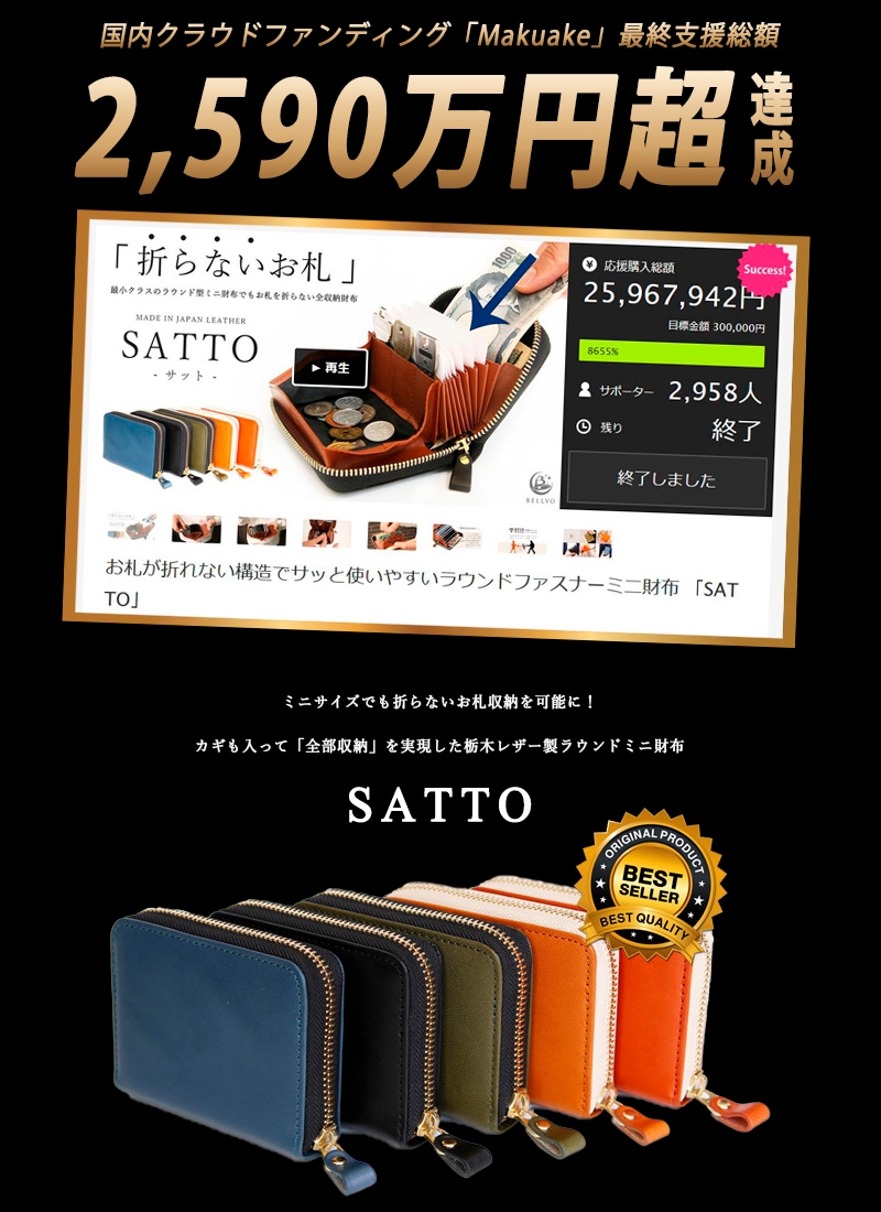 お札を折らずに収納できる最小クラスのミニ財布 SATTO