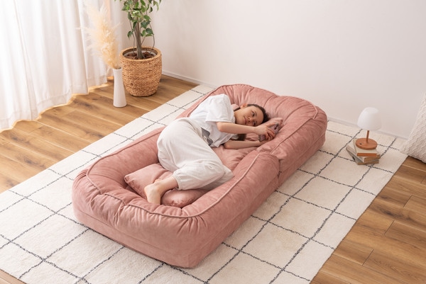 新品】ソファベッド ライトピンク ファブリック 85cm幅 リクライニング