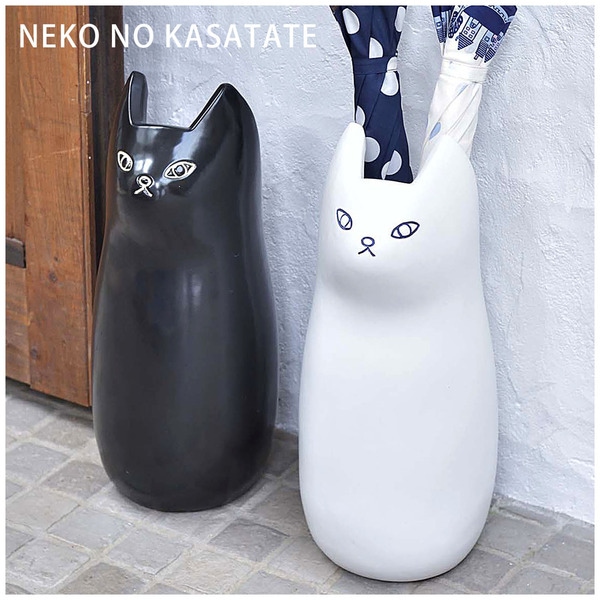新品】傘立て 猫モチーフ ホワイト 陶器 21cm幅 玄関収納 おしゃれ