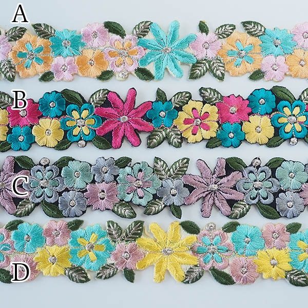 インド刺繍リボン 刺繍テープ ショルダーストラップ 刺繍モチーフ 花柄刺繍リボンインドリボン卸販売 フラワーリボン デコレーションテープ 手芸用テープ