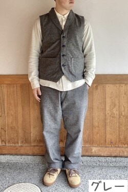 へリンボンショールカラーベスト グレー/ネイビー