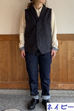 へリンボンショールカラーベスト グレー/ネイビー