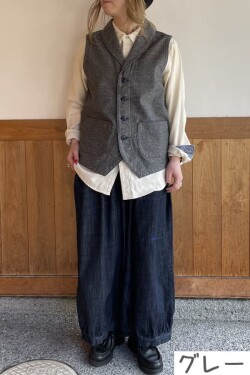 へリンボンショールカラーベスト グレー/ネイビー