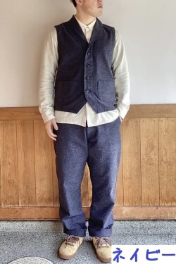 へリンボンショールカラーベスト グレー/ネイビー