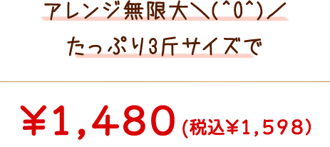 アレンジ無限大＼(^O^)／ たっぷり3斤サイズで　￥1,300(税込 ￥1,404)