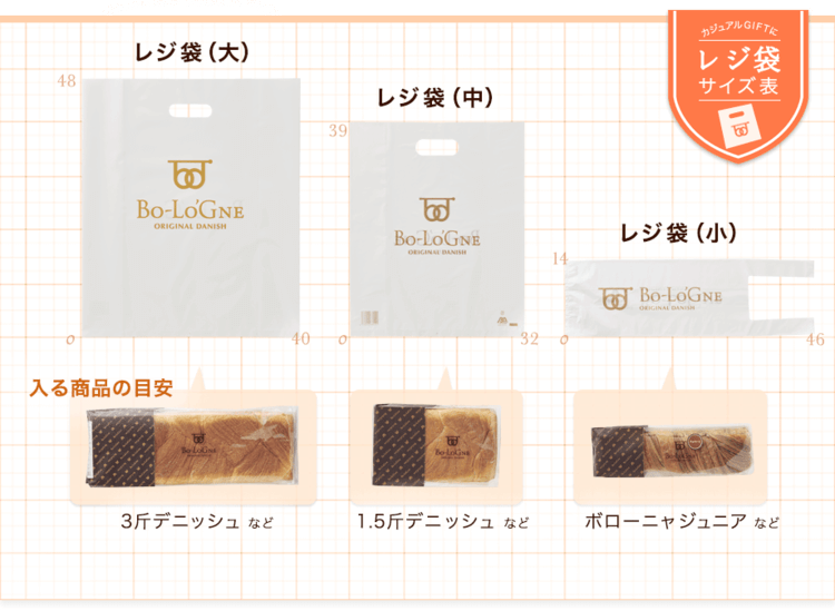 手提げ袋のサイズ選びに迷ったらデニッシュパンの通販なら【ボローニャ