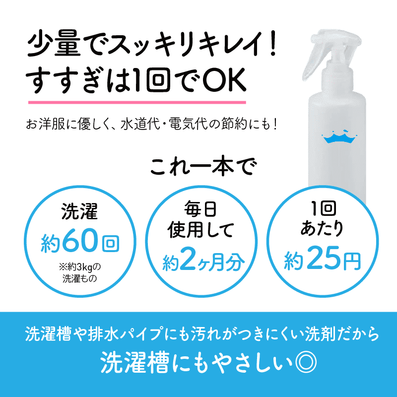 少量でスッキリキレイ！すすぎは1回でOK