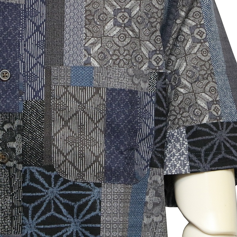 衣櫻 ころもざくら 大島紬調パッチワークプリント 柄 和柄 半袖