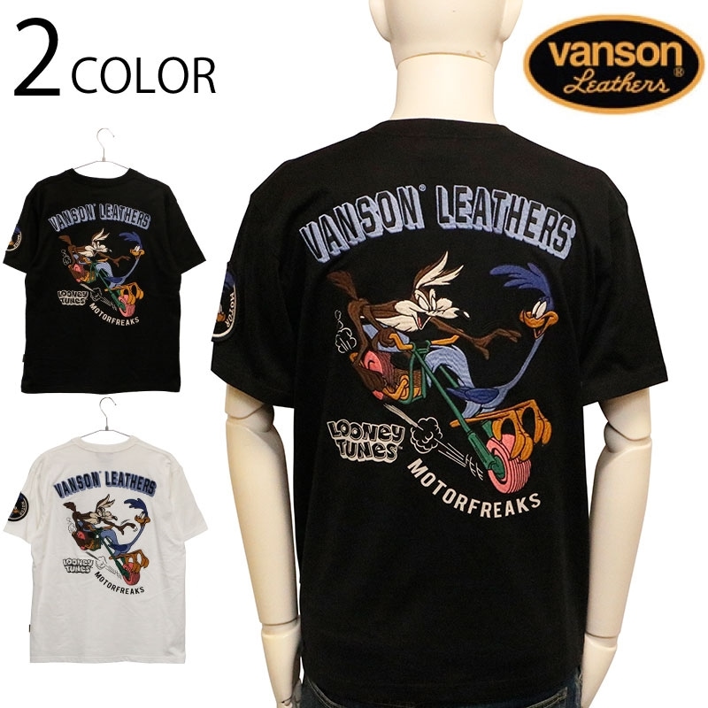 vanson×LOONEY 天竺半袖Tシャツ vanson LTV-2506 バンソン ヴァンソン 刺繍 コヨーテ ロードランナー VANSON × LOONEY TUNES ロードランナー × ワイリー・コヨーテ 刺繍