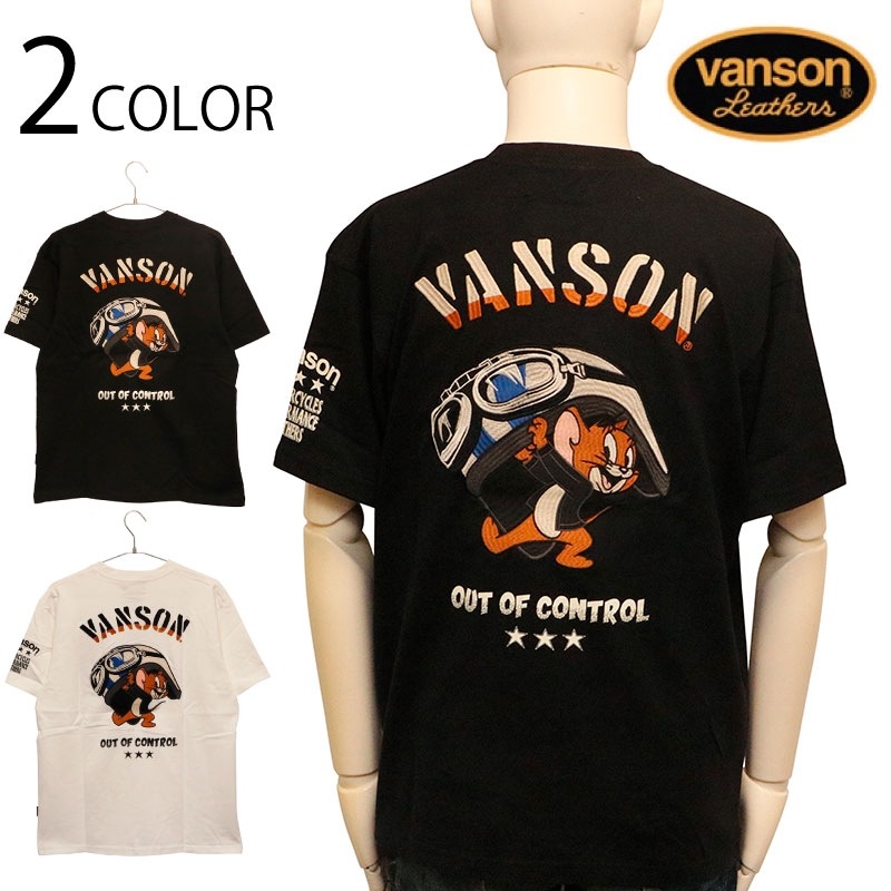 VANSON×トム＆ジェリー ヘルメット × ジェリー 刺繍 天竺 半袖 Tシャツ