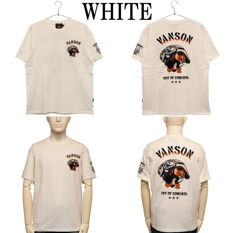 VANSON×トム＆ジェリー ヘルメット × ジェリー 刺繍 天竺 半袖 Tシャツ