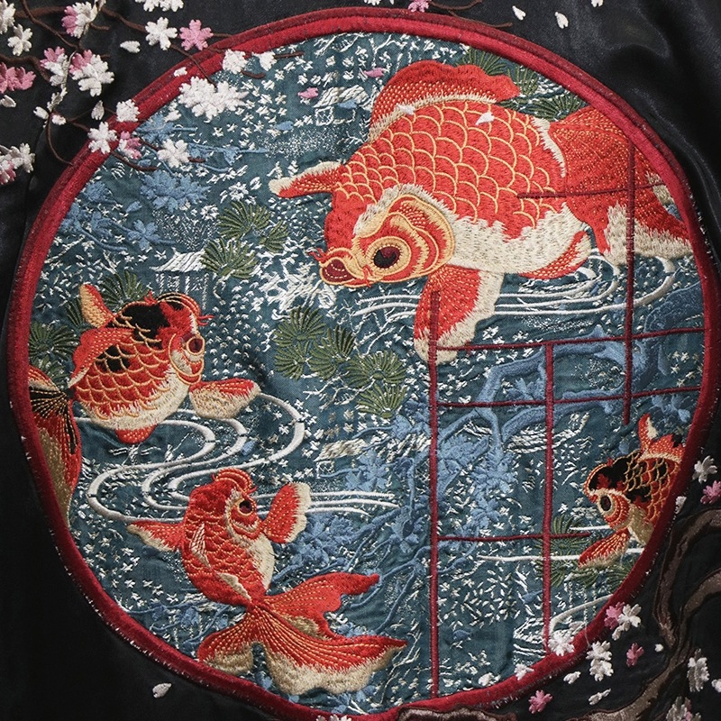 古布と桜金魚刺繍スカジャン 花旅楽団 SSJ-027 和柄 ジャケット | www