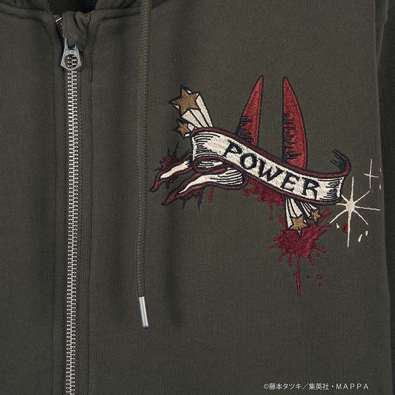チェンソーマン 血の魔人 パワー 柄 刺繍 裏毛 FULL ZIP パーカー