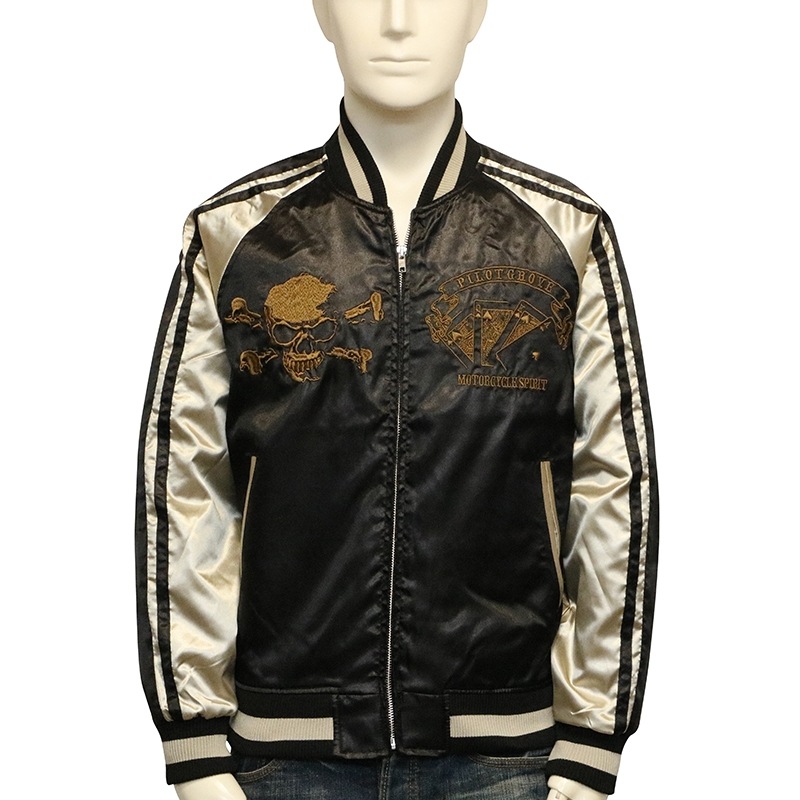 新品未使用✨ Pilot Grove パイロットグローブ スカル　スカジャン Pilot Grove パイロットグローブ ウィングスカル 柄 刺繍 スカジャン