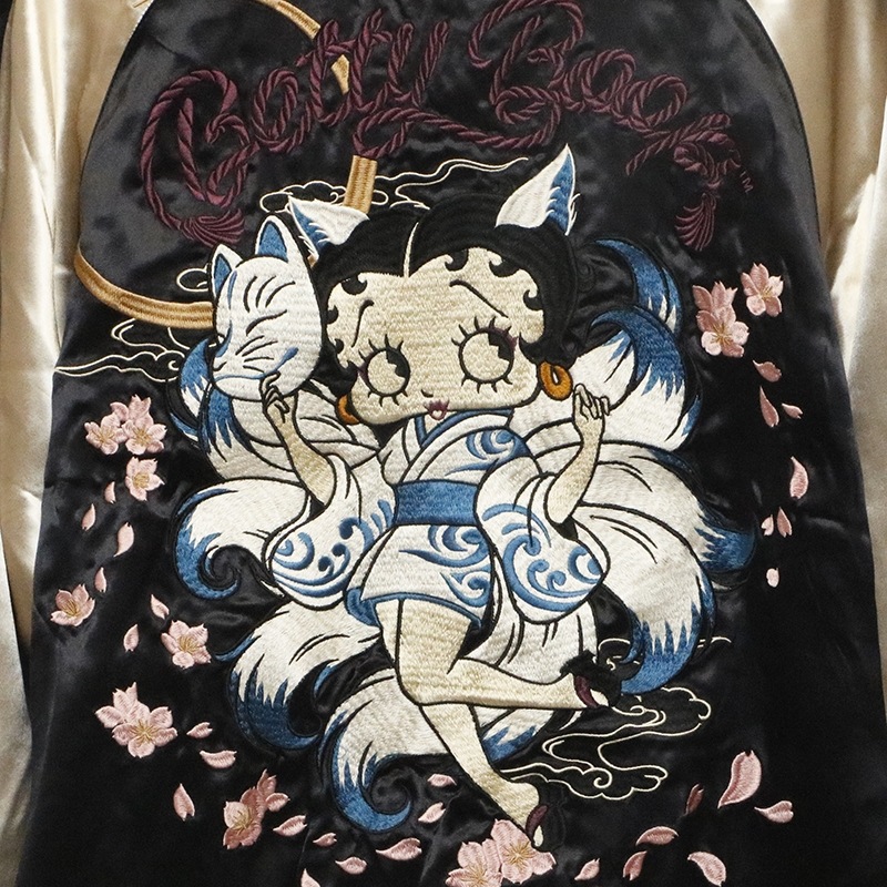 Betty Boop スカジャン 刺繍 NEVERMIND × BETTY BOOP 妖狐 ベティ 刺繍 リバーシブル スカジャン