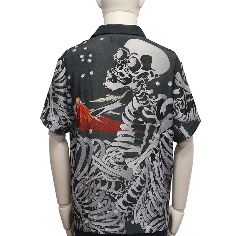 闇アロハシャツ 絡繰魂 222889 和柄 和風 狼 オオカミ 龍 竜 がしゃ