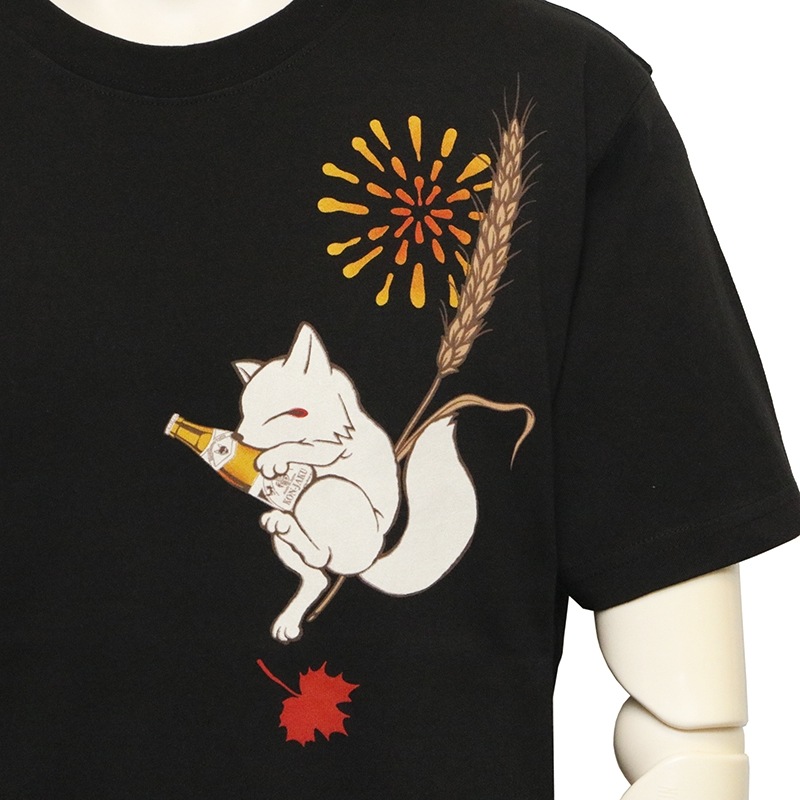 今昔 KON-JAKU 今昔狐と生ビール FOX BEER 和柄 半袖Tシャツ （ KJ