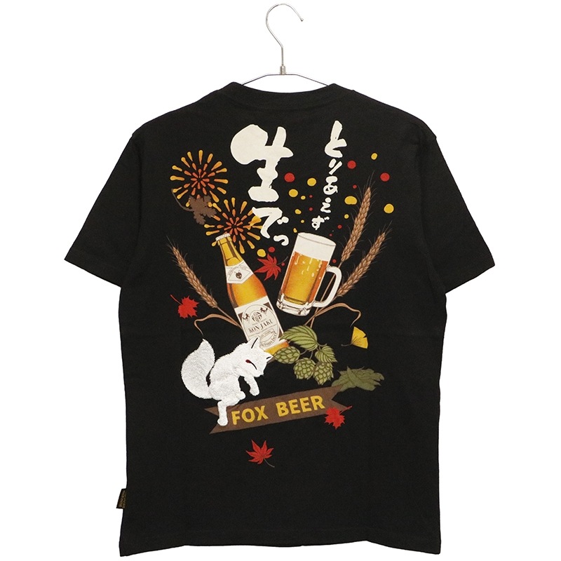 今昔 KON-JAKU 今昔狐と生ビール FOX BEER 和柄 半袖Tシャツ （ KJ