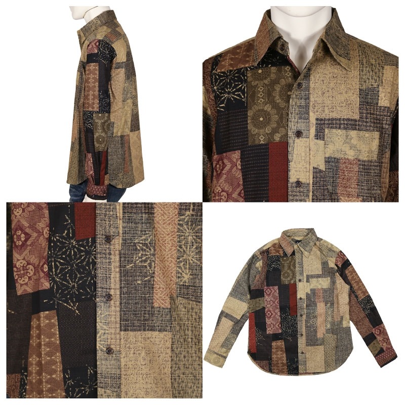 衣櫻 ころもざくら 大島紬調 パッチワーク 柄 長袖 レギュラー