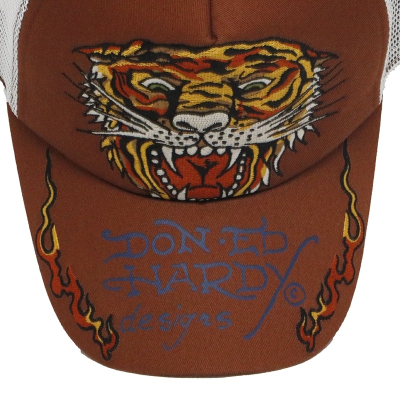 エドハーディー　着用１回　虎刺繍　薔薇　ローズ　ラインストーン　メッシュキャップ ED HARDY エドハーディー タイガー タトゥー 刺繍 メッシュ