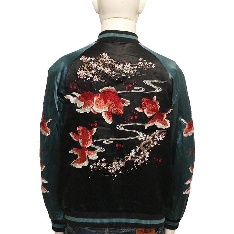 JAPANESQUE ｼﾞｬﾊﾟﾈｽｸ 和柄 スカジャン メンズ レディース 桜金魚 梅とウグイス リバーシブル スーベニア ジャケット 総刺繍 JSKJ-518 送料無料 JAPANESQUE ジャパネスク 桜金魚 ＆ 梅鶯 柄 刺繍 和柄 リバーシブル