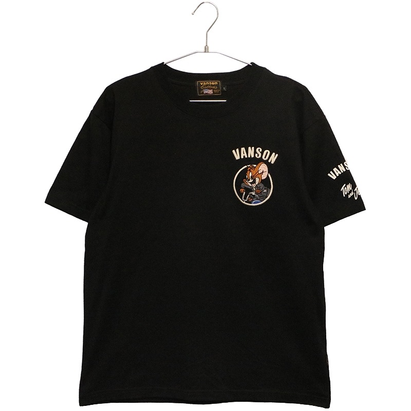 VANSON×トム＆ジェリー バイク × ジェリー 刺繍 天竺 半袖 Tシャツ