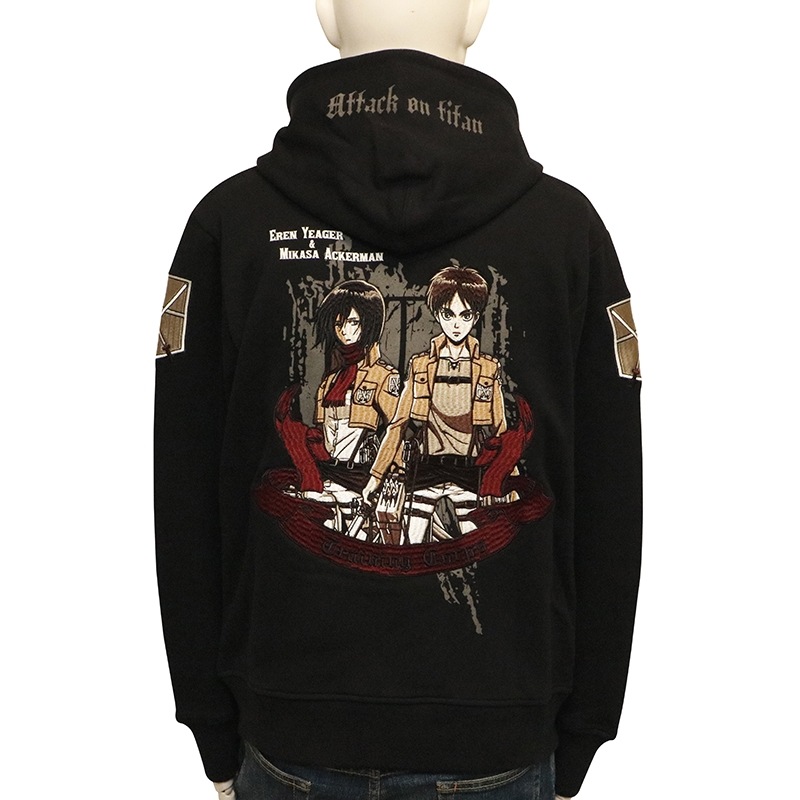 進撃の巨人 Attack on Titan 訓練兵団 エレン × ミカサ 刺繍 ZIP UP