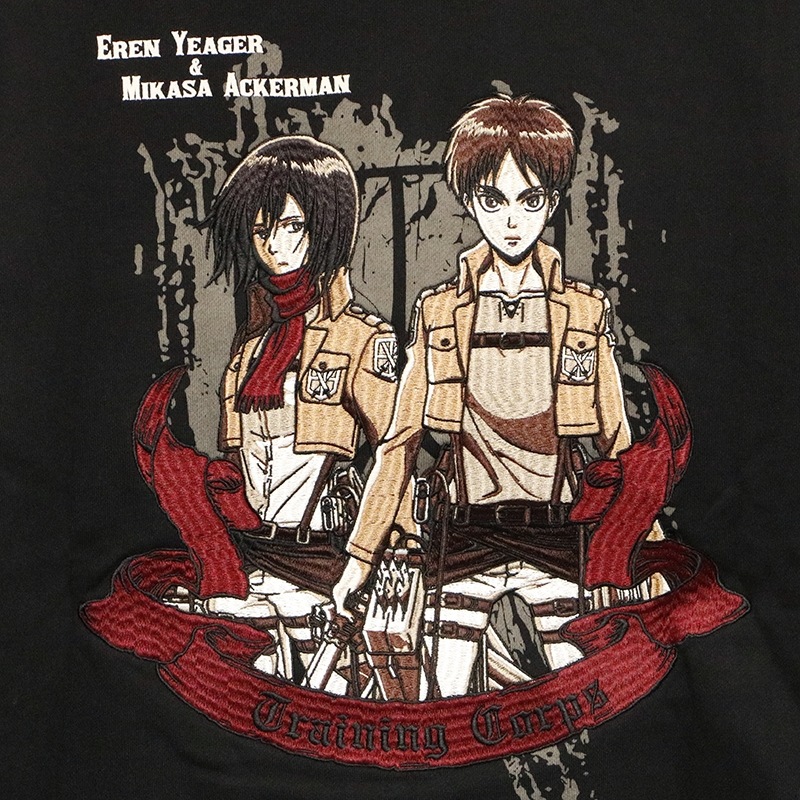 進撃の巨人　mappa カット袋付き原画風ボード エレン　ミカサ　原画 進撃の巨人 Attack on Titan 訓練兵団 エレン × ミカサ 刺繍 ZIP UP
