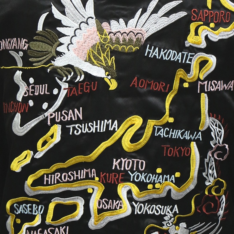 JAPANESQUE ジャパネスク 鷹と龍と日本地図 刺繍 虎頭 刺繍 リバーシブル スカジャン （ 3RSJ-552 ）