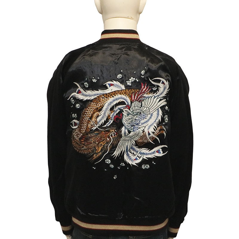 木津京介着用モデル「龍と鳳凰」スカジャン　リバーシブル　別珍　サテン クローズ×WORST 坊屋春道 木津京介 モデル 鳳凰 × 龍 柄 刺繍