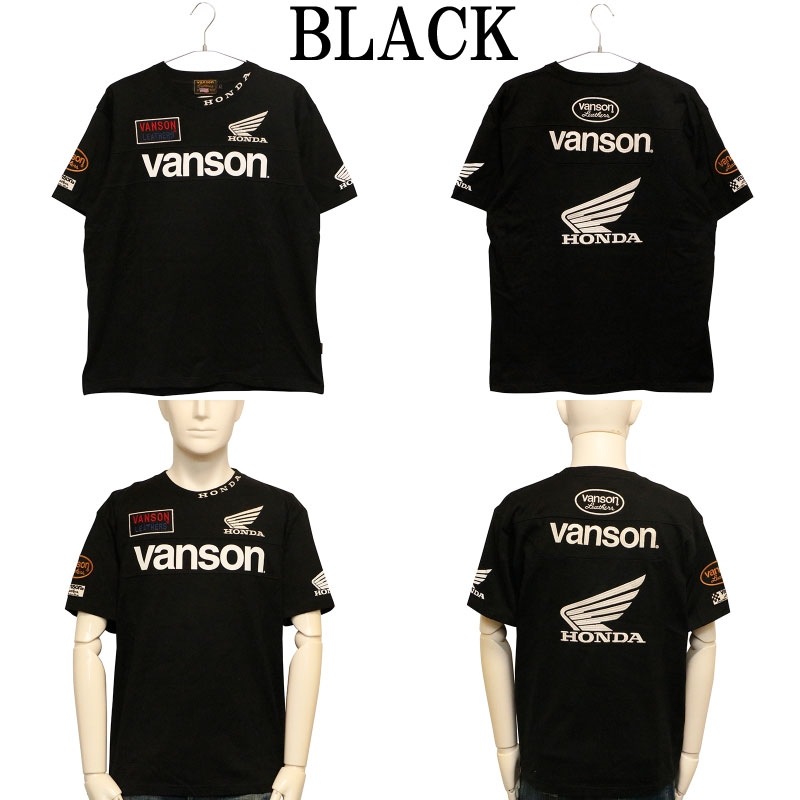 VANSON×HONDA ホンダウイングロゴ 刺繍 天竺 半袖 Tシャツ （ HRV-2505 ）