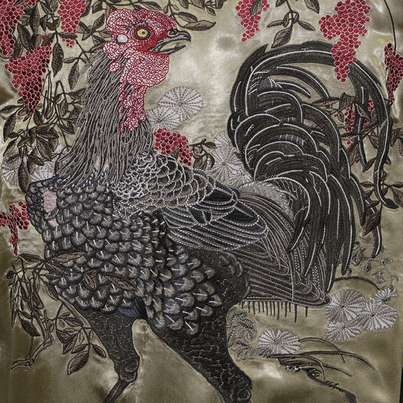 花旅楽団/ハナタビガクダン 若冲の黒鶏 柄 刺繍 和柄スカジャン（SSJ-031）