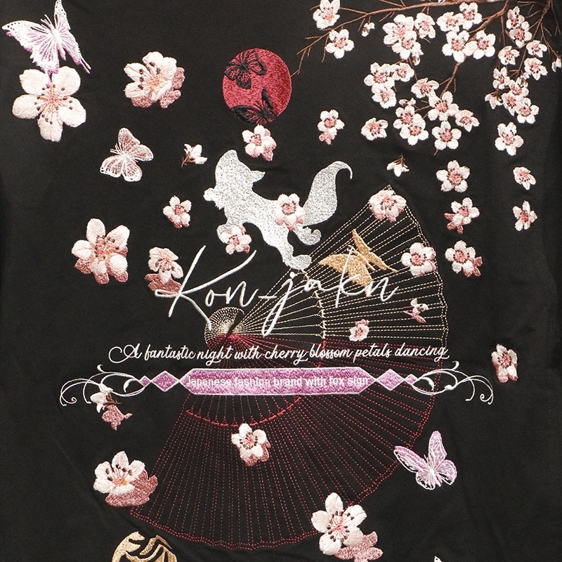今昔 KON-JAKU こんじゃく 『桜舞う幻想の夜』 ドルマンスリーブ 総刺繍パーカー （ KJ-29182 ）