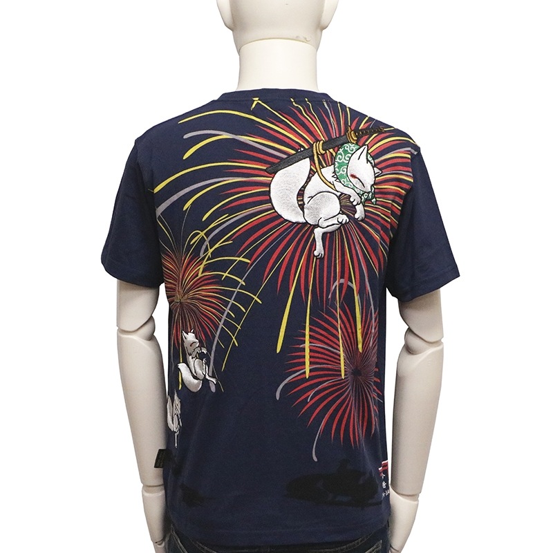 今昔 KON-JAKU 花火大会で泥棒 和柄 半袖Tシャツ （ KJ-26014