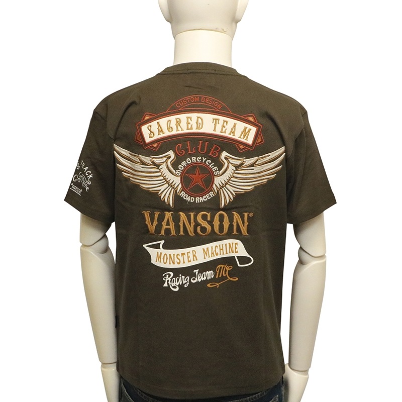 バンソン VANSON 半袖シャツ フライングスター 刺繍＆ワッペン マルチカラーチェック 半袖ワークシャツ NVSS-2303 VANSON バンソン Tシャツ フライングスター 刺繍プリント 半袖Tシャツ