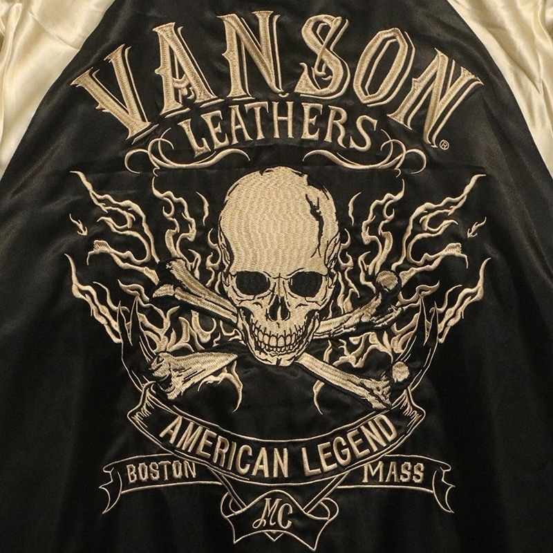 VANSON バンソン クロスボーンスカル × ワンスター 柄 刺繍 サテン