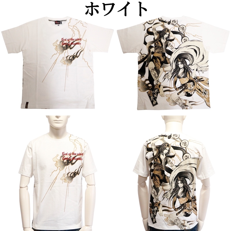 抜刀娘 ばっとうむすめ 風神雷神 葵×結愛 柄 和柄 半袖Ｔシャツ ( 222031 )