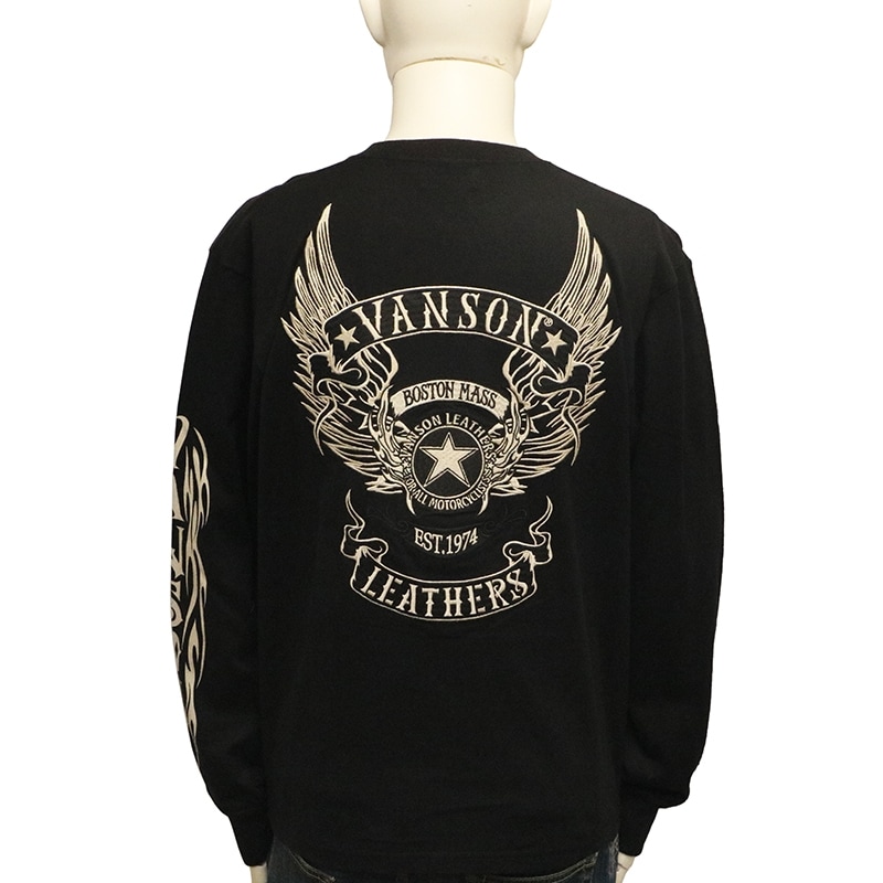 VANSON バンソン ウイングスター 柄 刺繍 天竺 長袖 Tシャツ （ NVLT