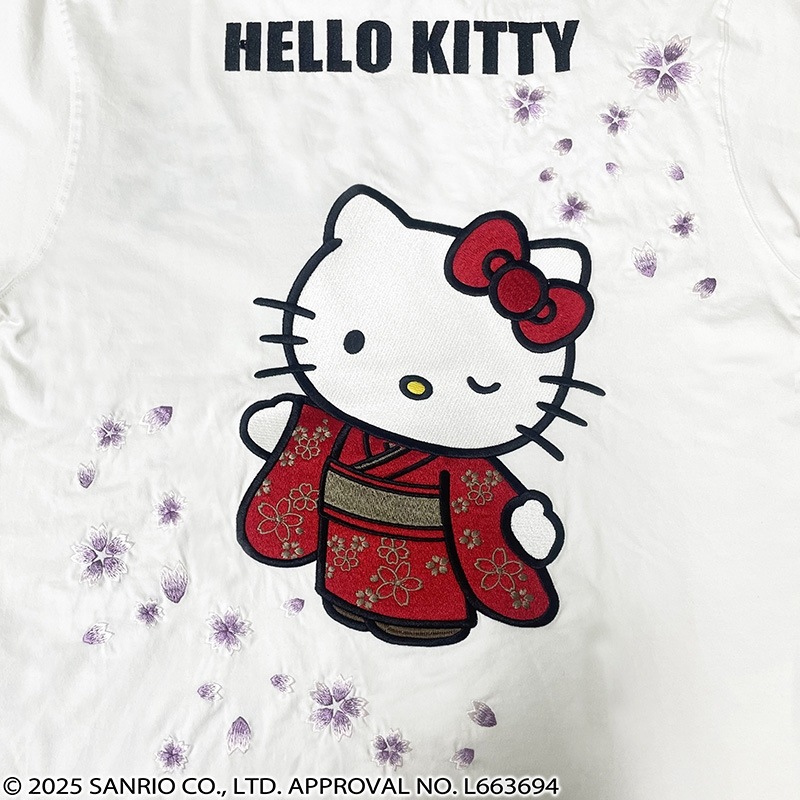 Kitty様 絡繰魂 × Sanrio 着物 ハローキティ 柄 刺繍 半袖 Tシャツ （ 254050