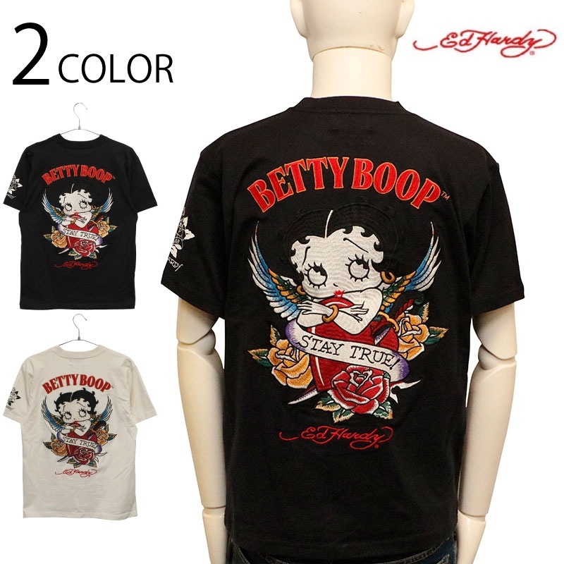 ED HARDY × BETTY BOOP ベティブープ × タトゥー 刺繍 天竺 半袖 T 