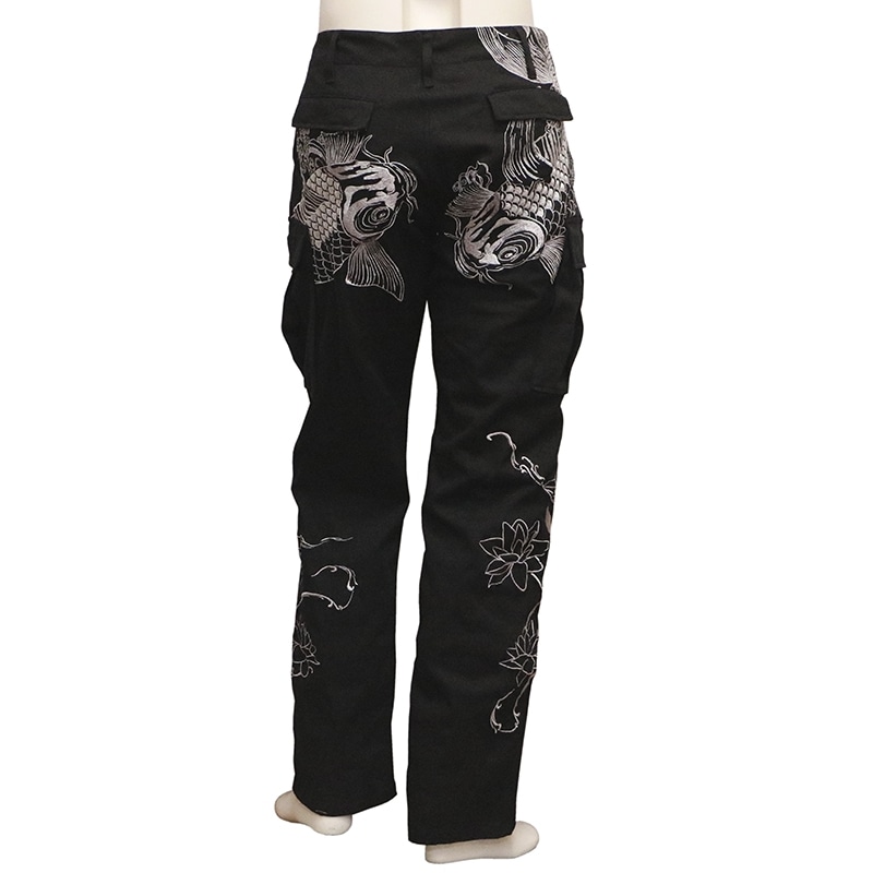 絡繰魂 からくりだましい 双鯉 刺繍 和柄 カーゴ パンツ （ 232047 ）