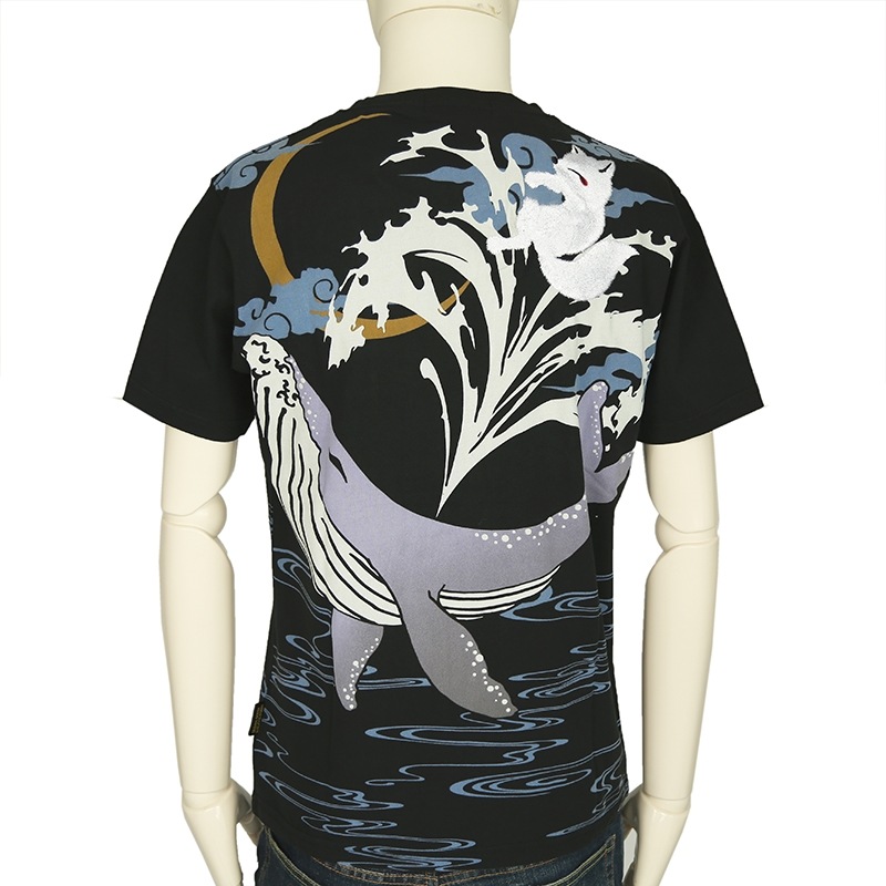 今昔 KON-JAKU 鯨と戯れ 和柄 半袖Tシャツ （ KJ-26001 ）